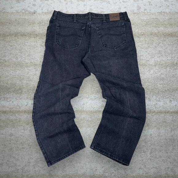 Lee MR Jeans Regular Straight Leg Fit Jet Black Wash Brown Logo Tab - Picture 1 of 5